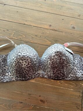 Cacique Gray and White Leopard Print Strapless Bra